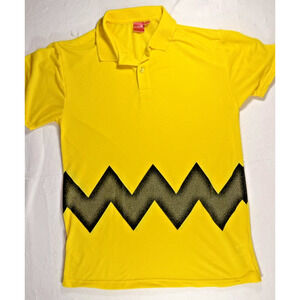Peanuts Charlie Brown polo shirt med yellow Weekend Dad Millennial EUC